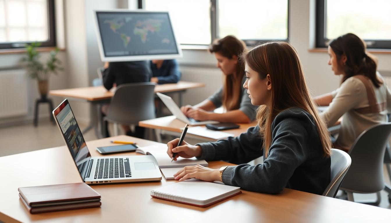 Student using learning strategies while studying